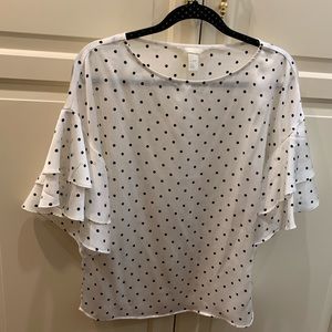 H&M White Polka Dot Ruffle sleeve top women’s tops